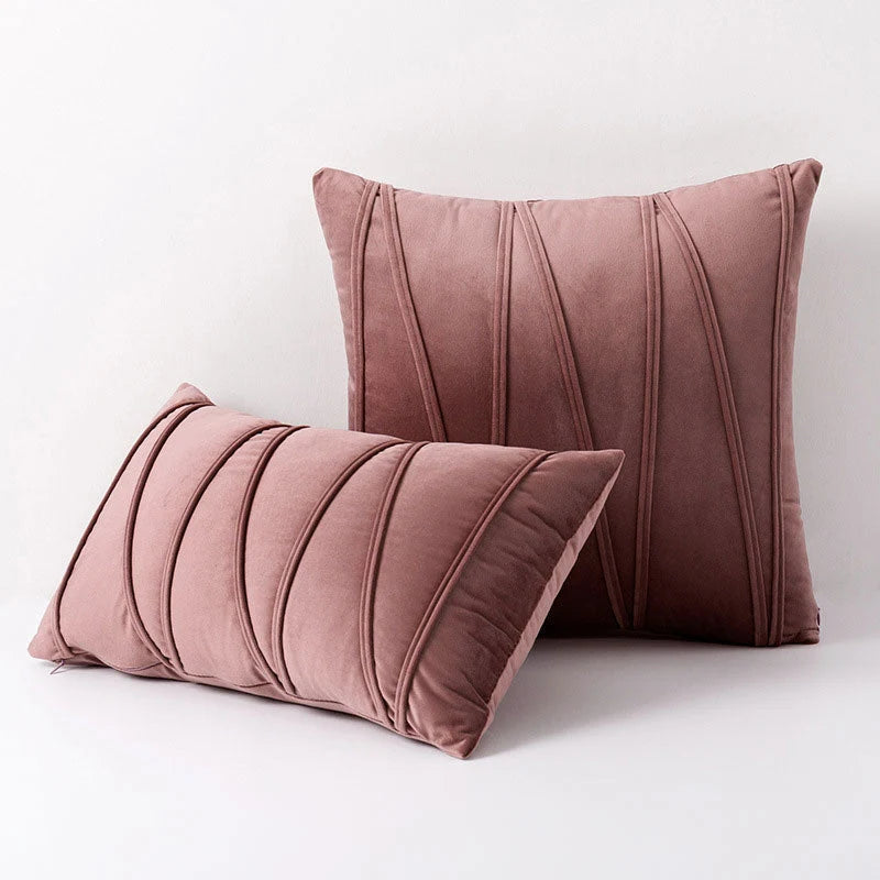 Throw Pillow Pleated Geometric Velour Cover Cotton Filled