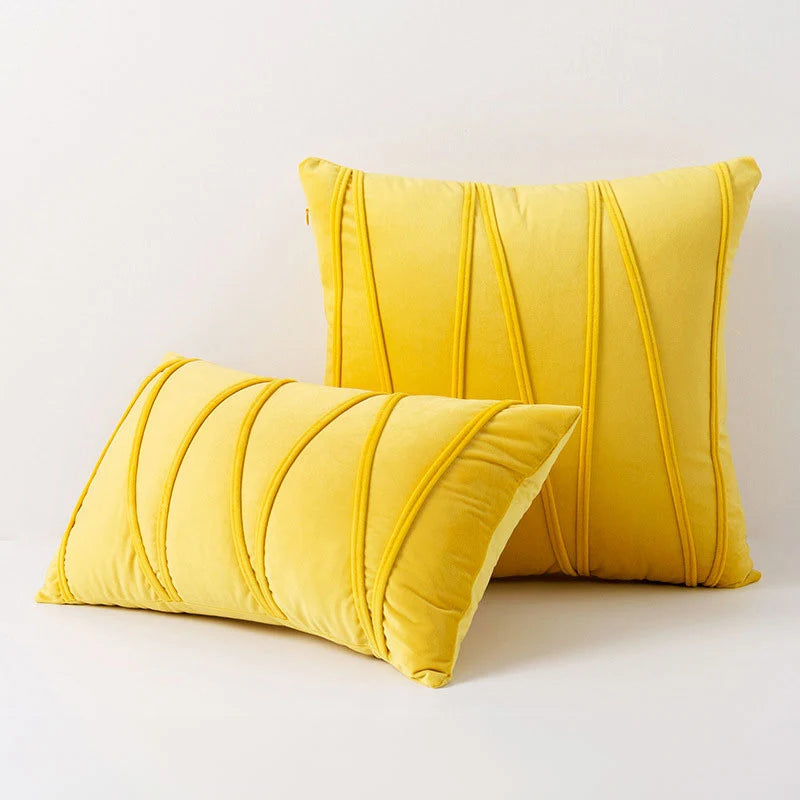 Throw Pillow Pleated Geometric Velour Cover Cotton Filled