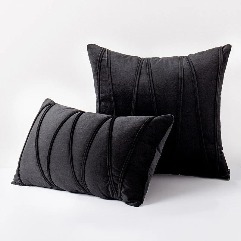Throw Pillow Pleated Geometric Velour Cover Cotton Filled