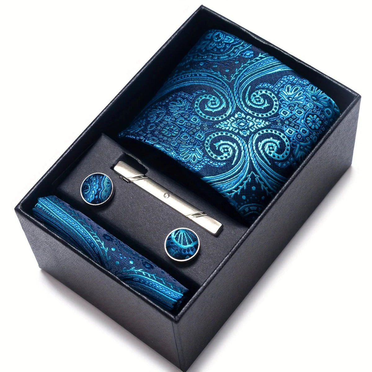 Tie Set Paisley Pocket Square, Tie Clip & Cufflinks
