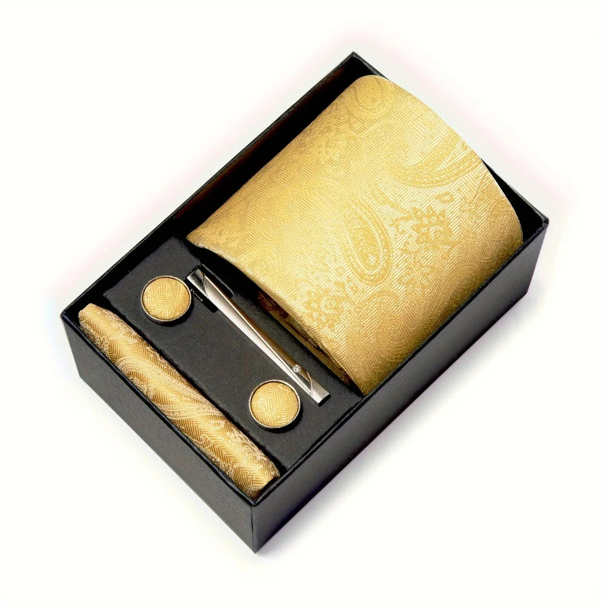 Tie Set Paisley Pocket Square, Tie Clip & Cufflinks