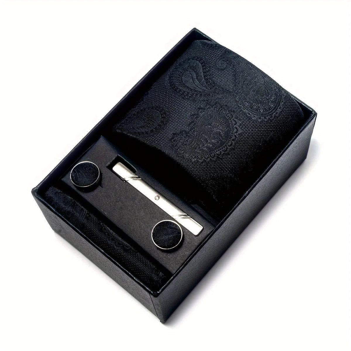 Tie Set Paisley Pocket Square, Tie Clip & Cufflinks