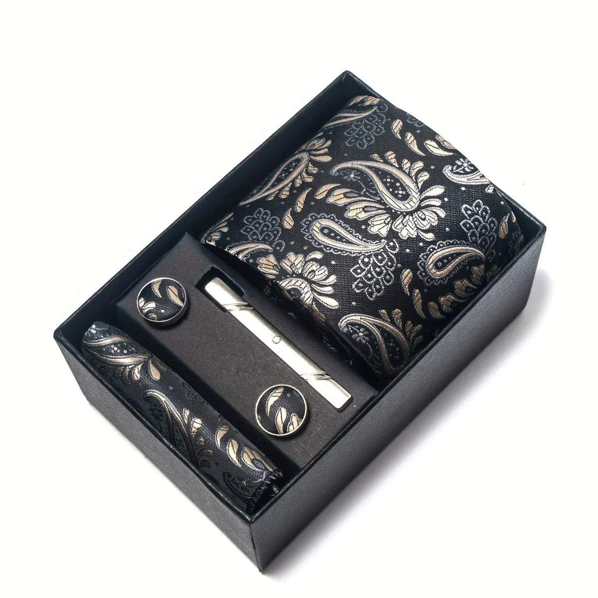Tie Set Paisley Pocket Square, Tie Clip & Cufflinks