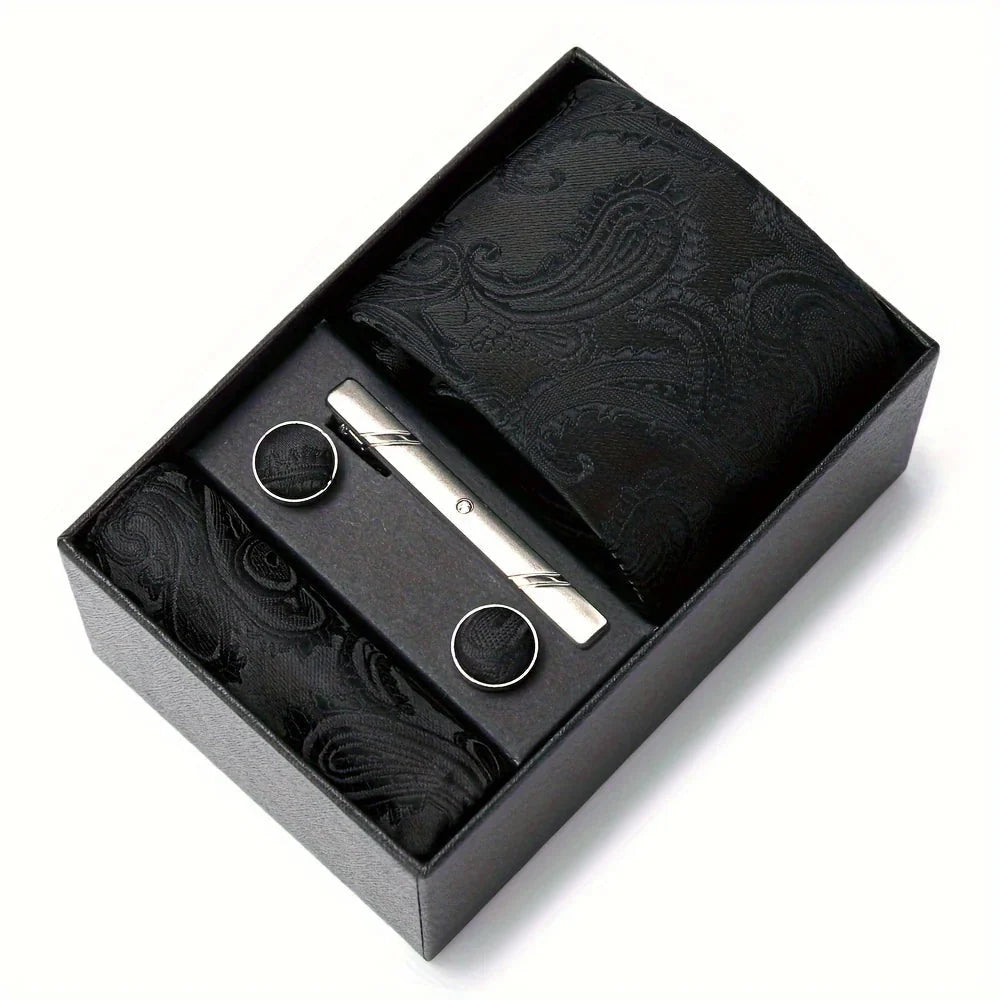 Tie Set Paisley Pocket Square, Tie Clip & Cufflinks