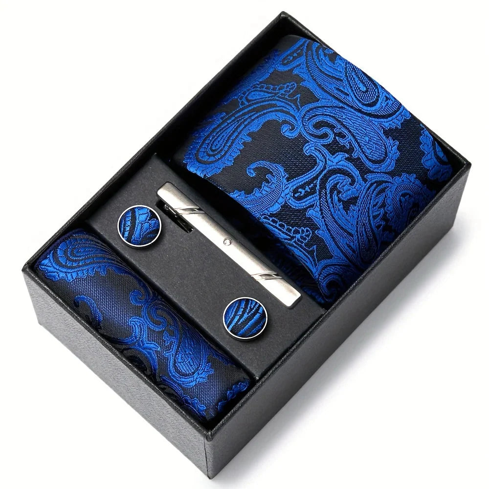 Tie Set Paisley Pocket Square, Tie Clip & Cufflinks