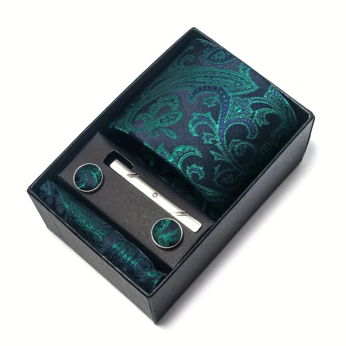 Tie Set Paisley Pocket Square, Tie Clip & Cufflinks