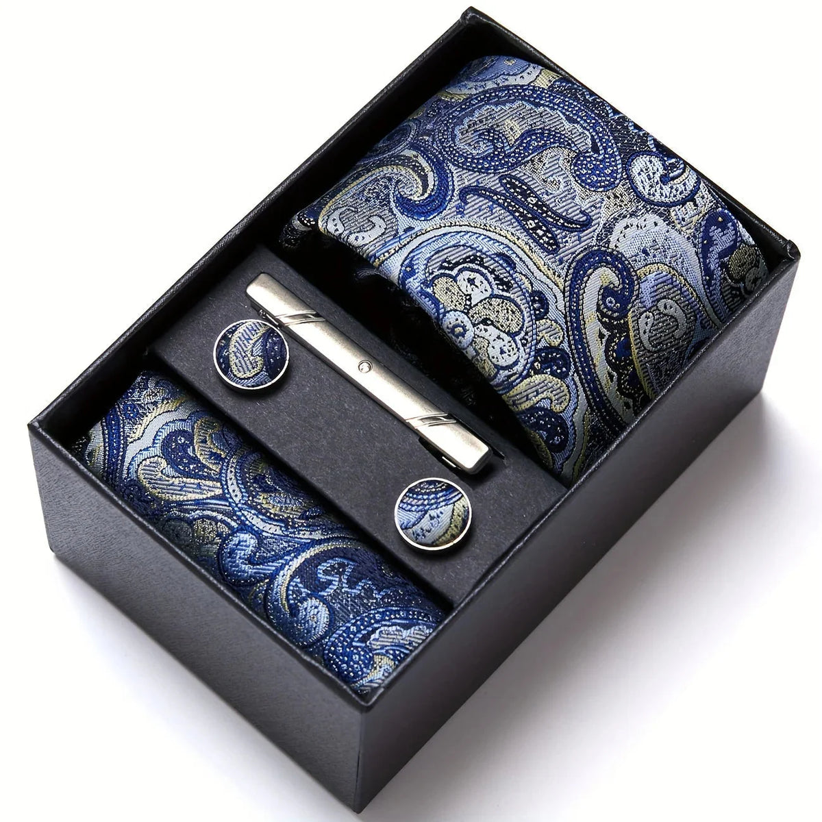 Tie Set Paisley Pocket Square, Tie Clip & Cufflinks