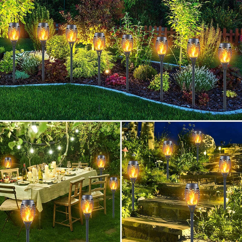 Tiki Torch Lights Solar Flickering Flame Set of 12