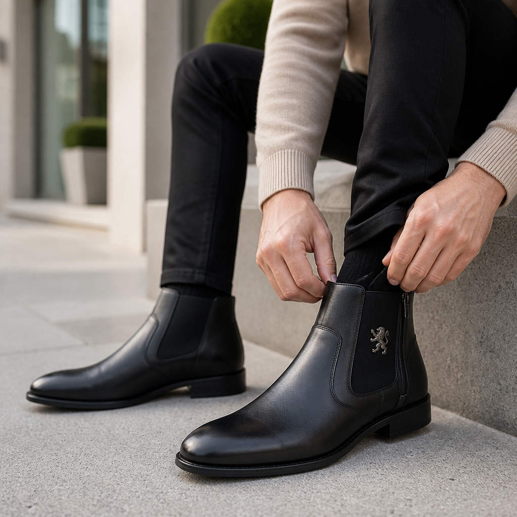 Timeless Lion Emblem Chelsea Boots (Side Zipper)