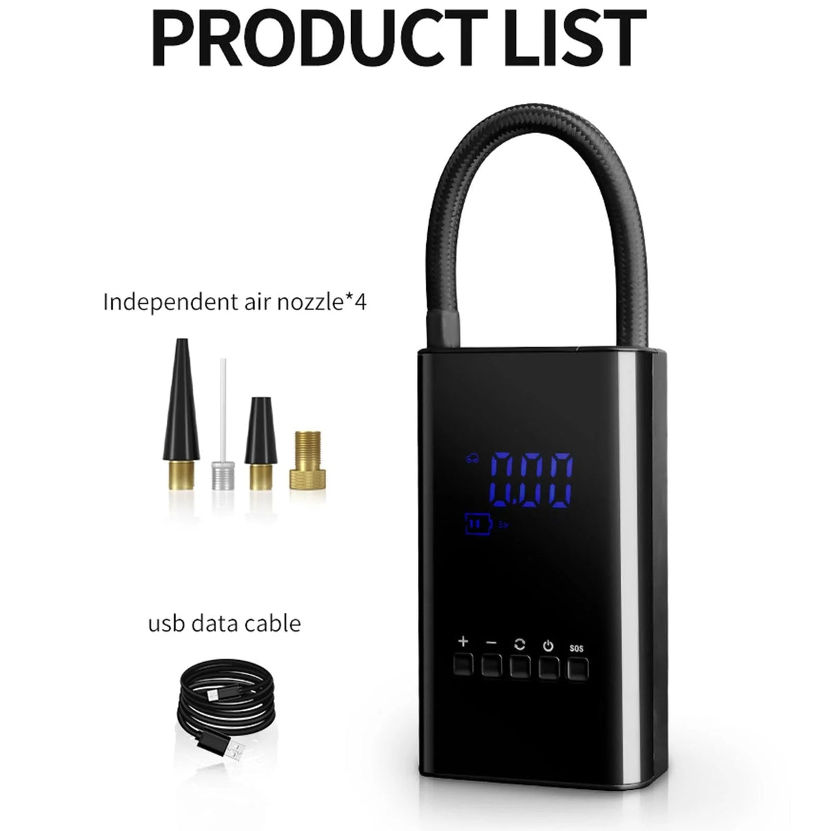 Tire Inflator Portable 150 PSI LED Display 12V Rechargeable Battery