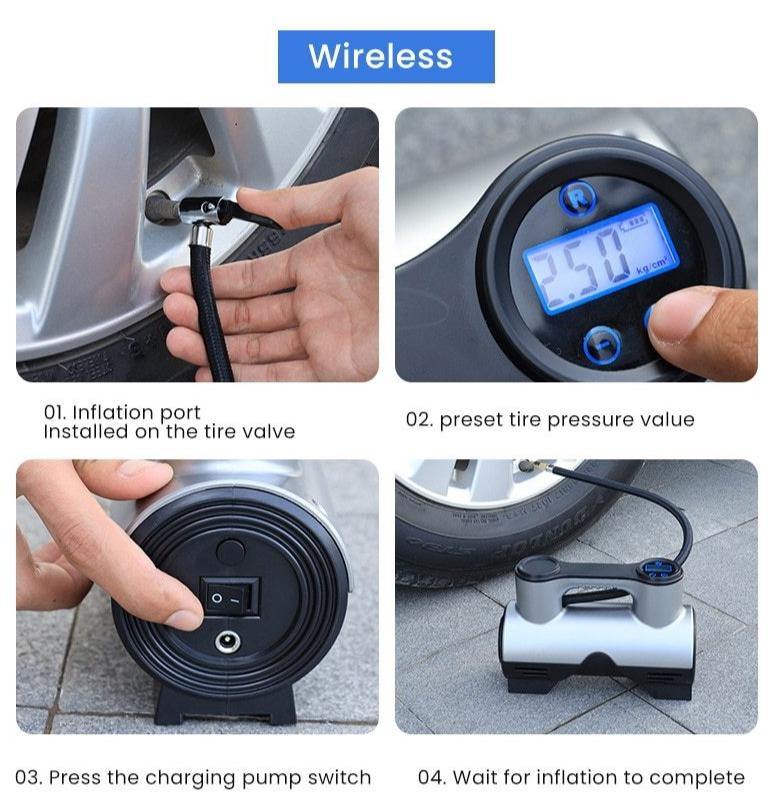 Tire Inflator Portable Auto Shutoff LED Light