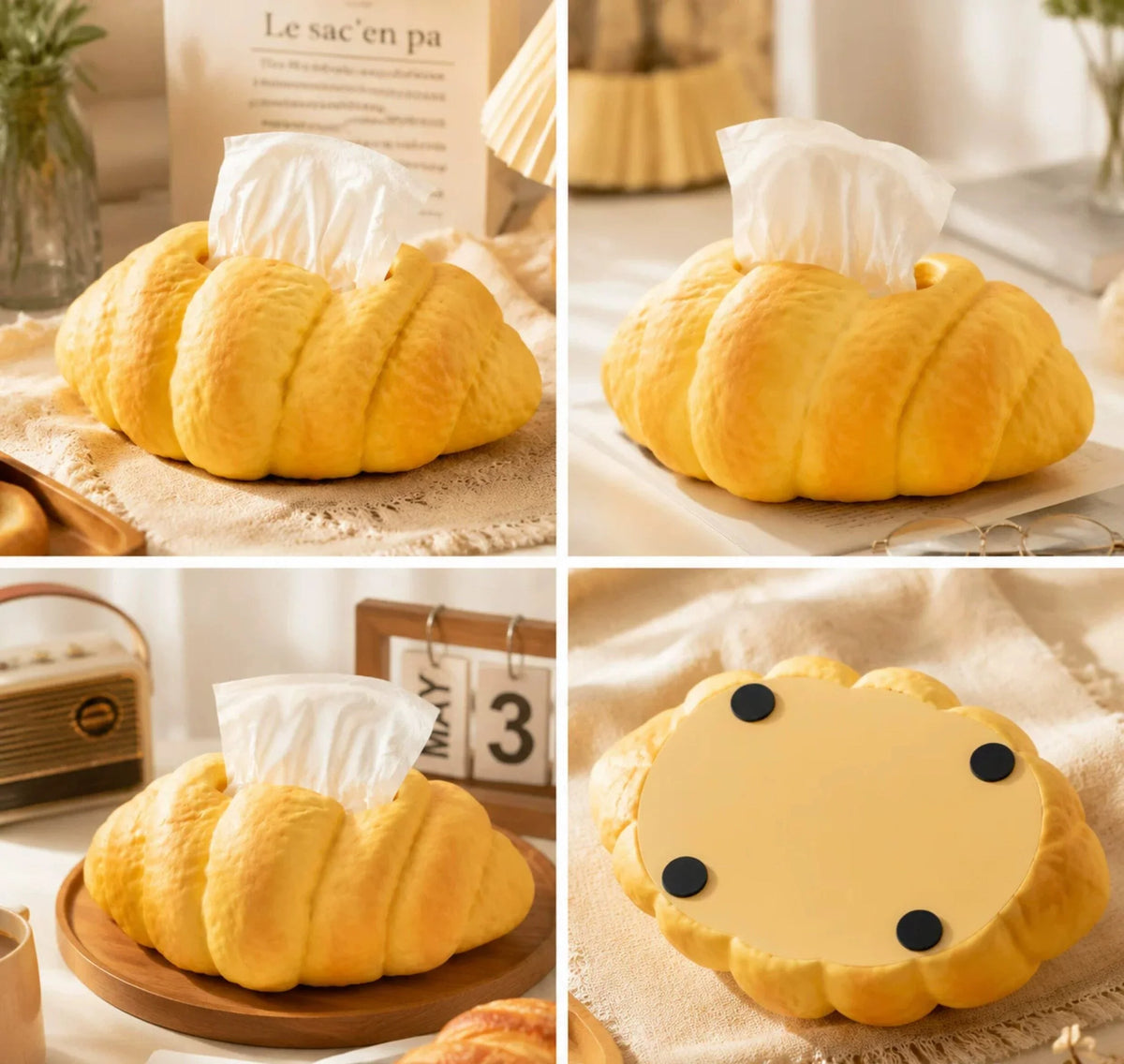 Tissue Box Cover Croissant Design Stable Base