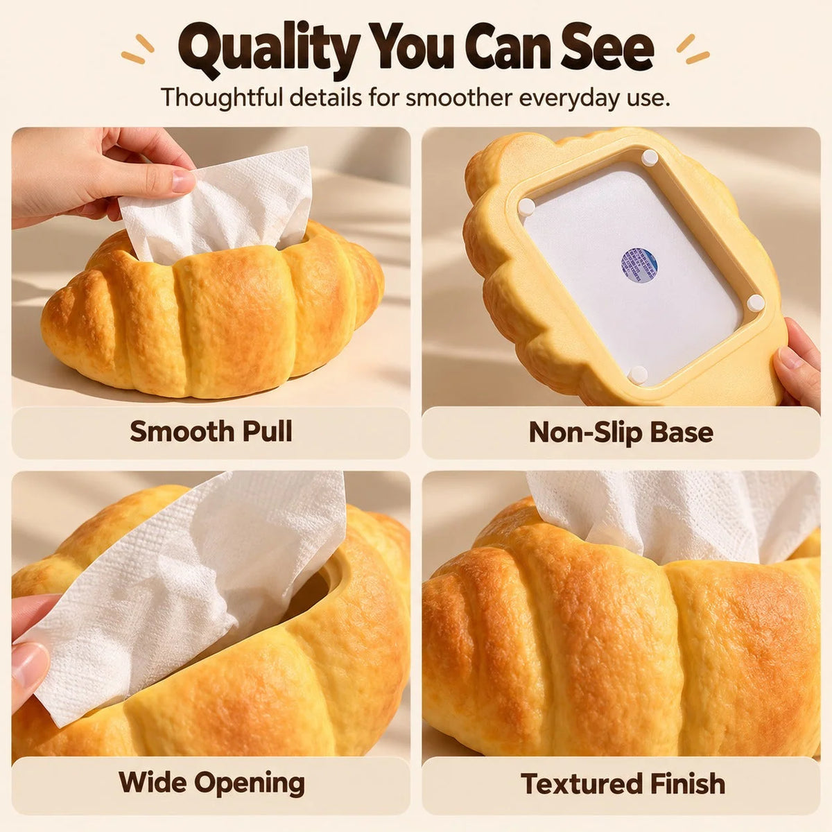 Tissue Box Cover Croissant Design Stable Base