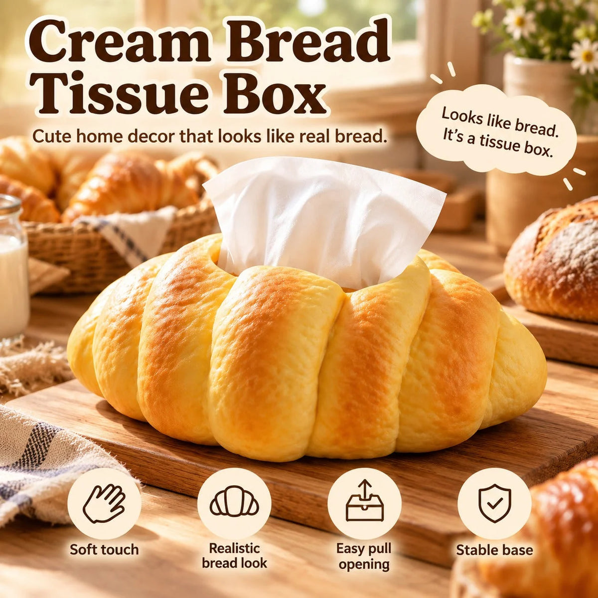 Tissue Box Cover Croissant Design Stable Base