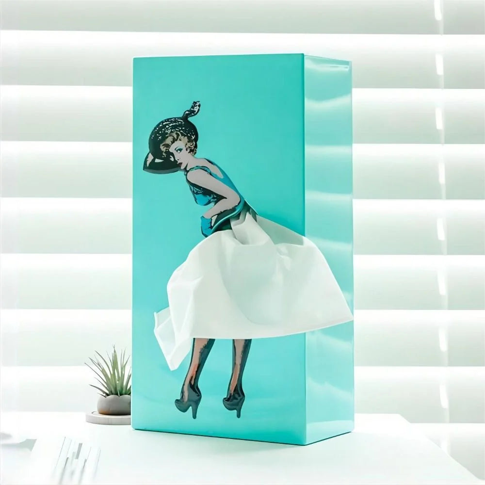 Tissue Box Cover Removable Weighted Base Billowing Skirt