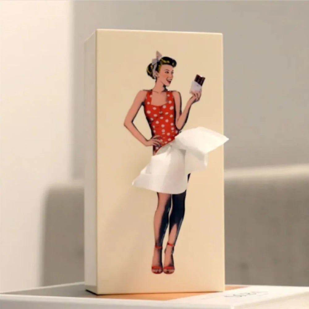 Tissue Box Cover Removable Weighted Base Billowing Skirt