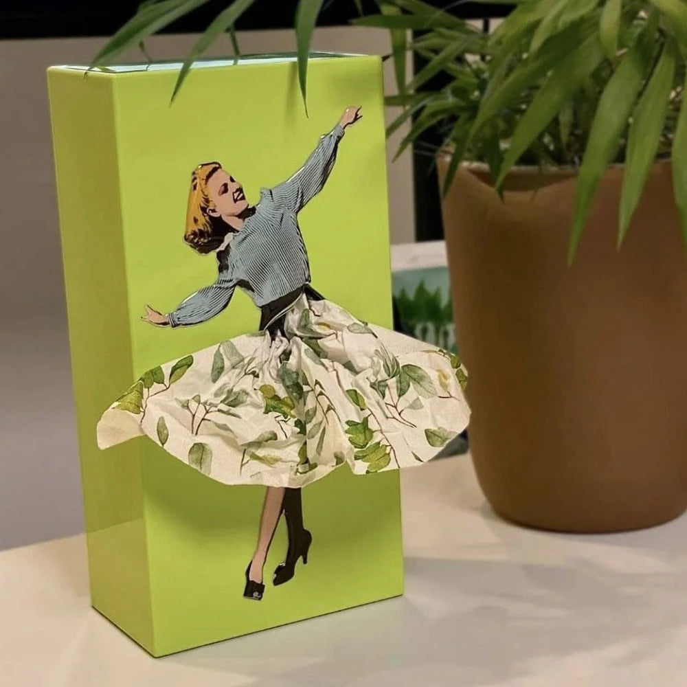 Tissue Box Cover Removable Weighted Base Billowing Skirt