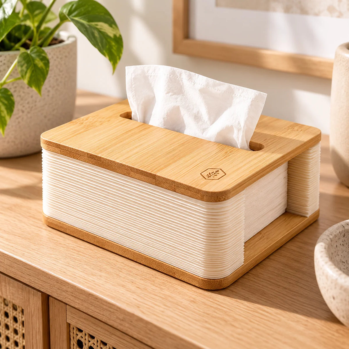 Tissue Box Natural Bamboo Foldable Space-Saving