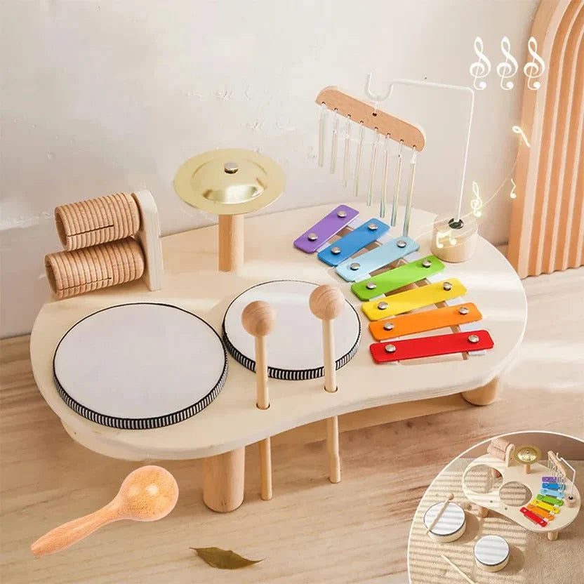 Toddler Drum Kit Wooden 8-Note Xylophone & Cymbal