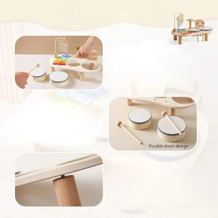 Toddler Drum Kit Wooden 8-Note Xylophone & Cymbal