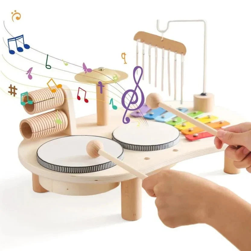 Toddler Drum Kit Wooden 8-Note Xylophone & Cymbal