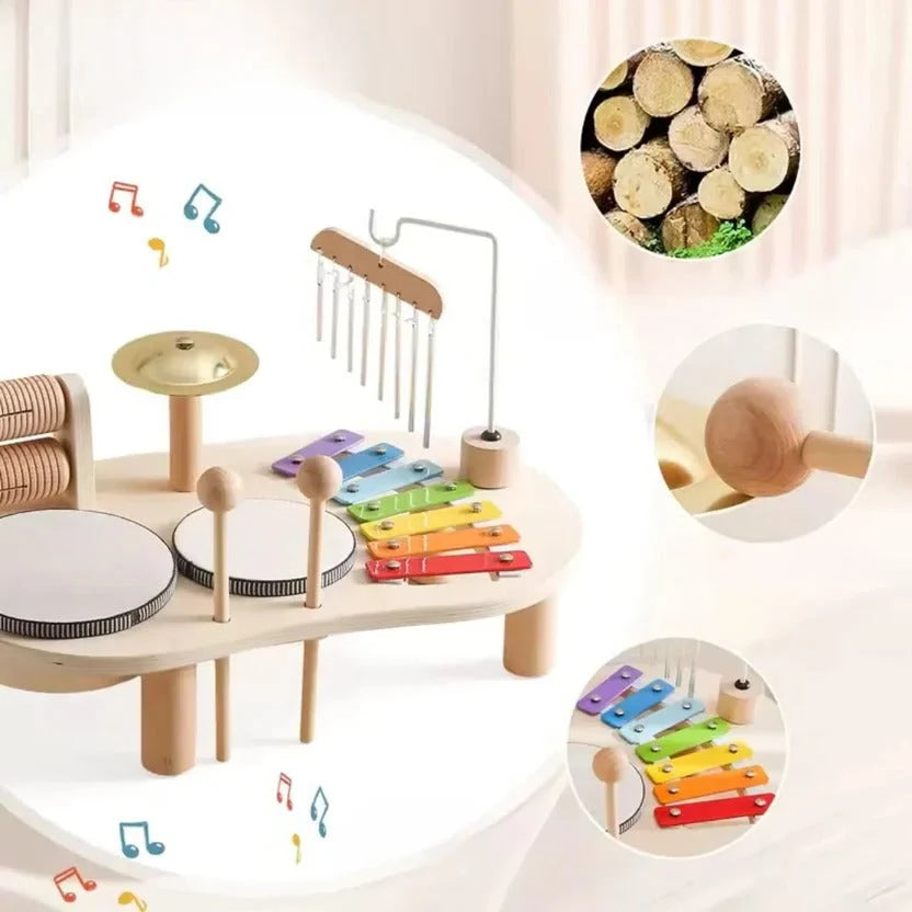 Toddler Drum Kit Wooden 8-Note Xylophone & Cymbal