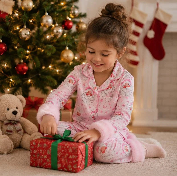 Toddler Pajama Set Fur-Trim Collar & Festive Prints