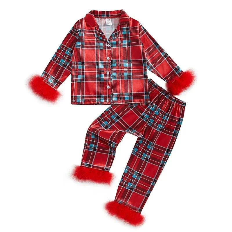 Toddler Pajama Set Fur-Trim Collar & Festive Prints