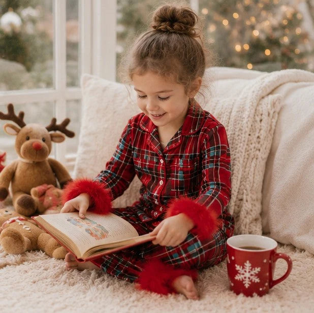 Toddler Pajama Set Fur-Trim Collar & Festive Prints
