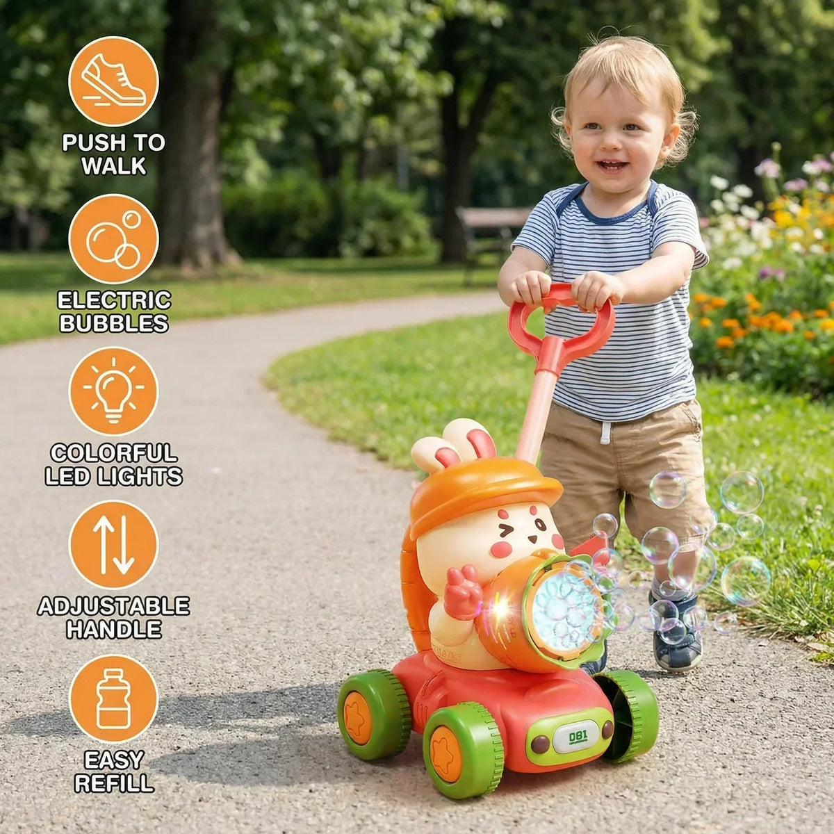 Toddler Push Walker Bubble-Dispensing Light-Up Toy