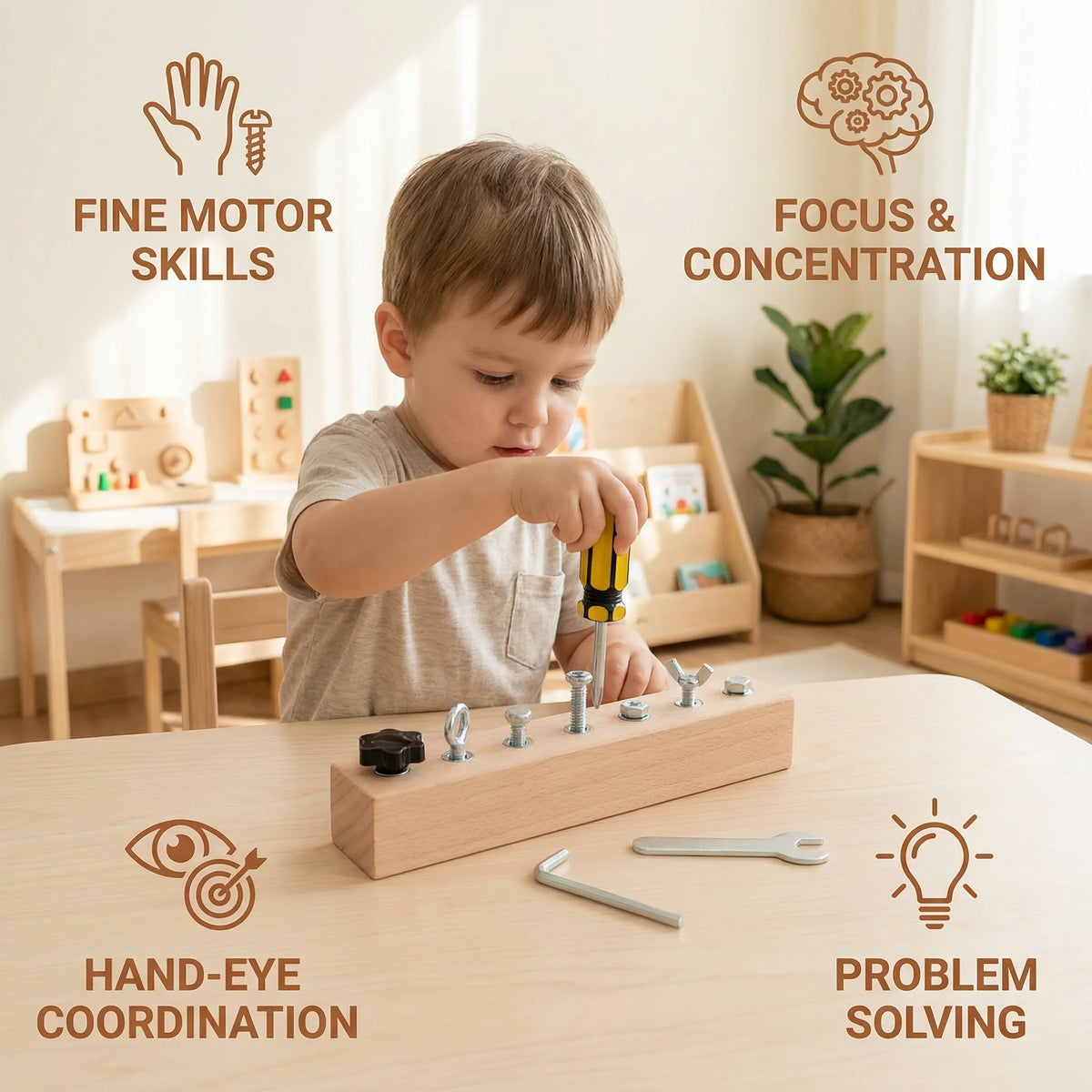 Toddler Screw Toy Natural Wood Pincer Grip Trainer
