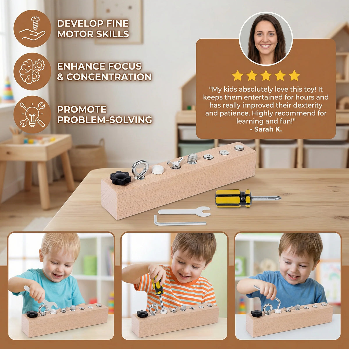 Toddler Screw Toy Natural Wood Pincer Grip Trainer