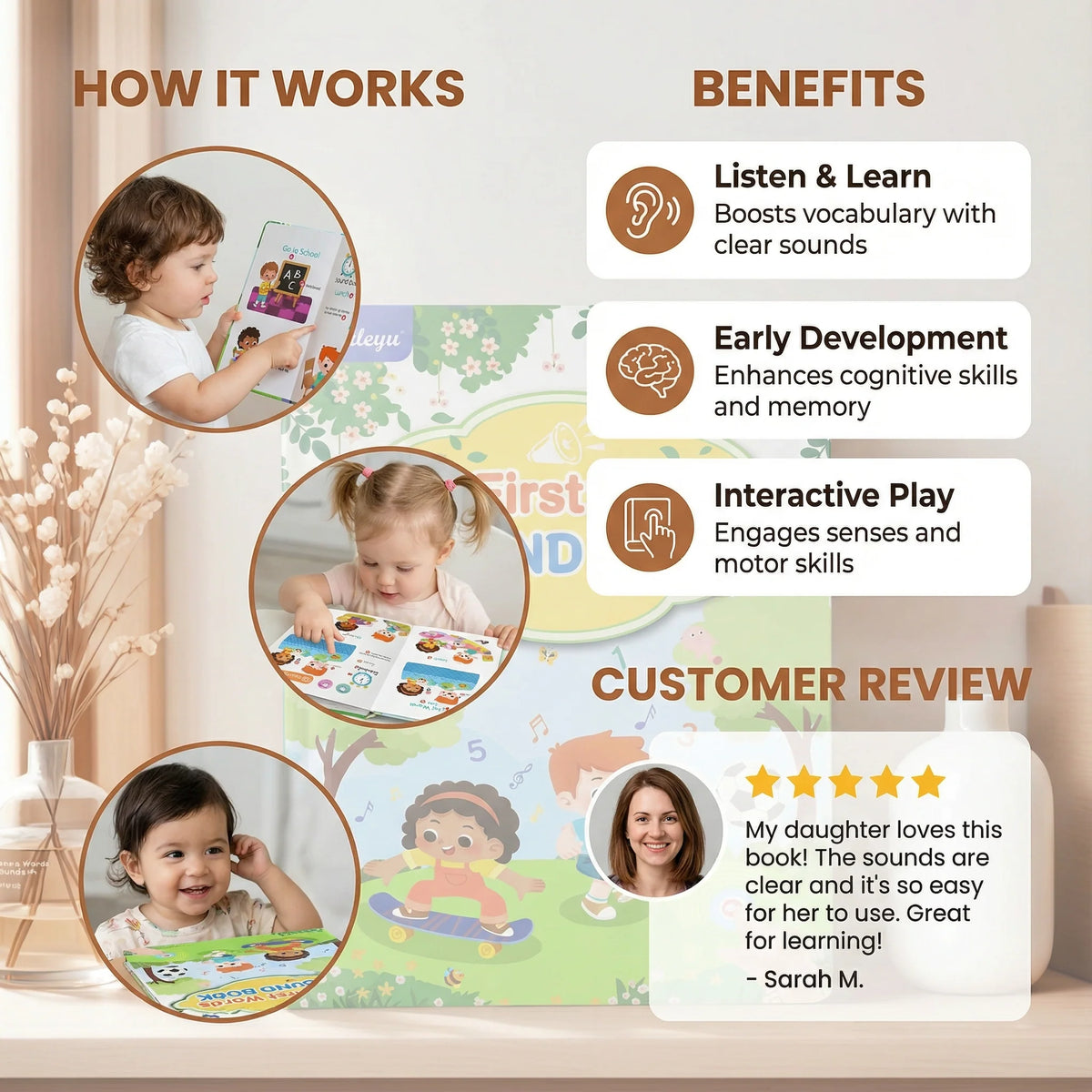 Toddler Sound Book Large Audio Buttons & Durable Pages