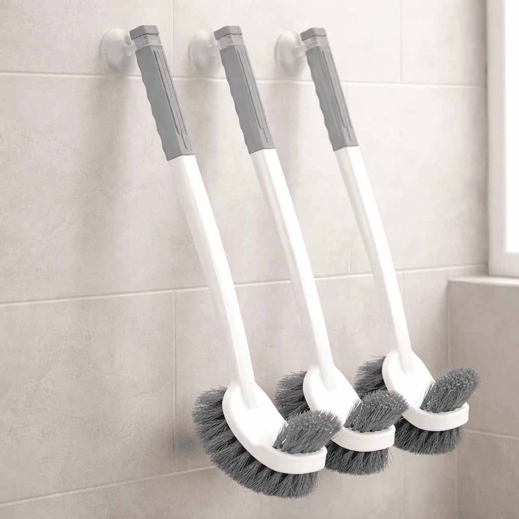 Toilet Brush Wall-Mounted Suction Holder Double-Sided Angled Head & Long Handle