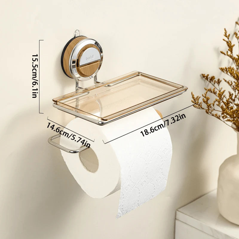 Toilet Paper Holder Drill-Free Suction Mount Stainless Steel
