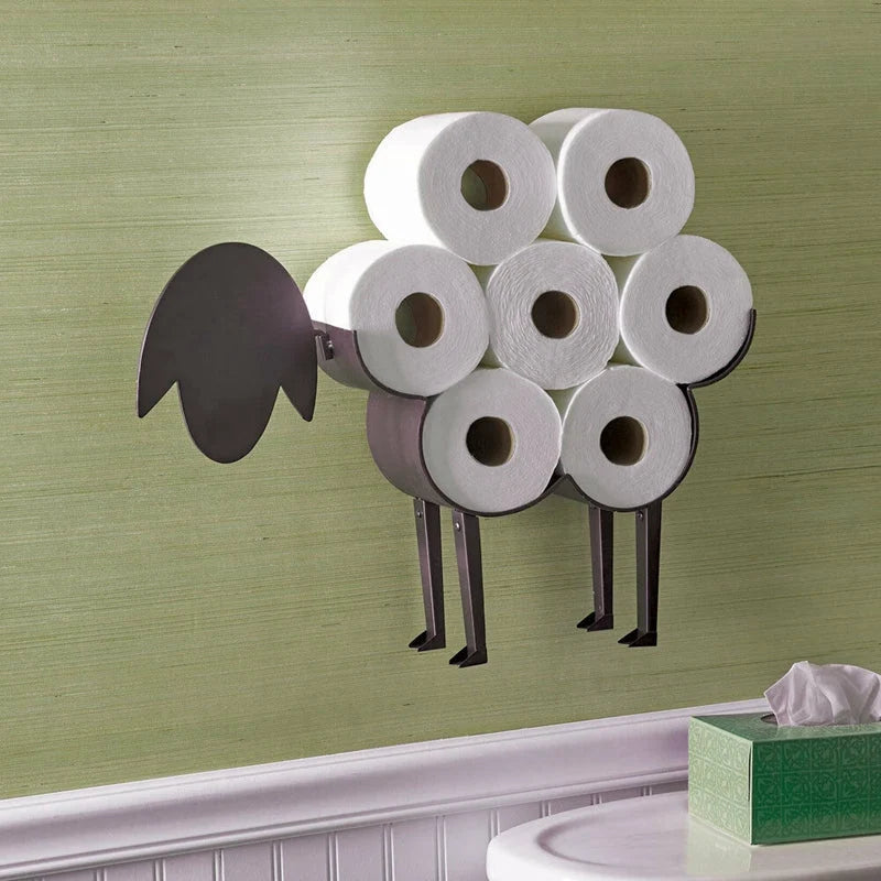 Toilet Paper Holder Sheep Design 7-Roll Freestanding or Wall-Mounted
