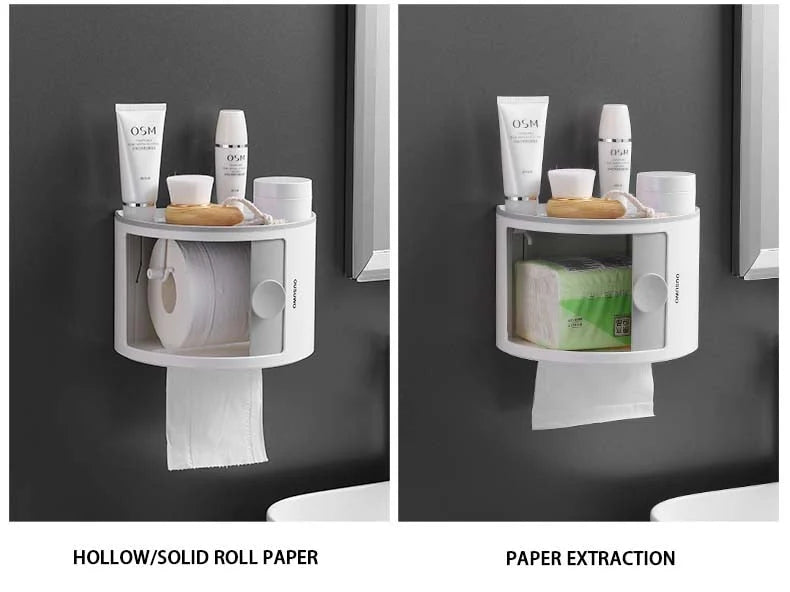 Toilet Paper Holder Shelf Waterproof Sliding Door