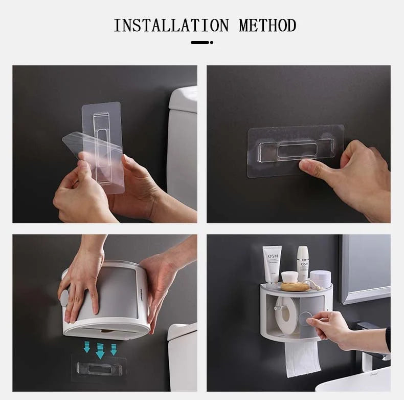Toilet Paper Holder Shelf Waterproof Sliding Door