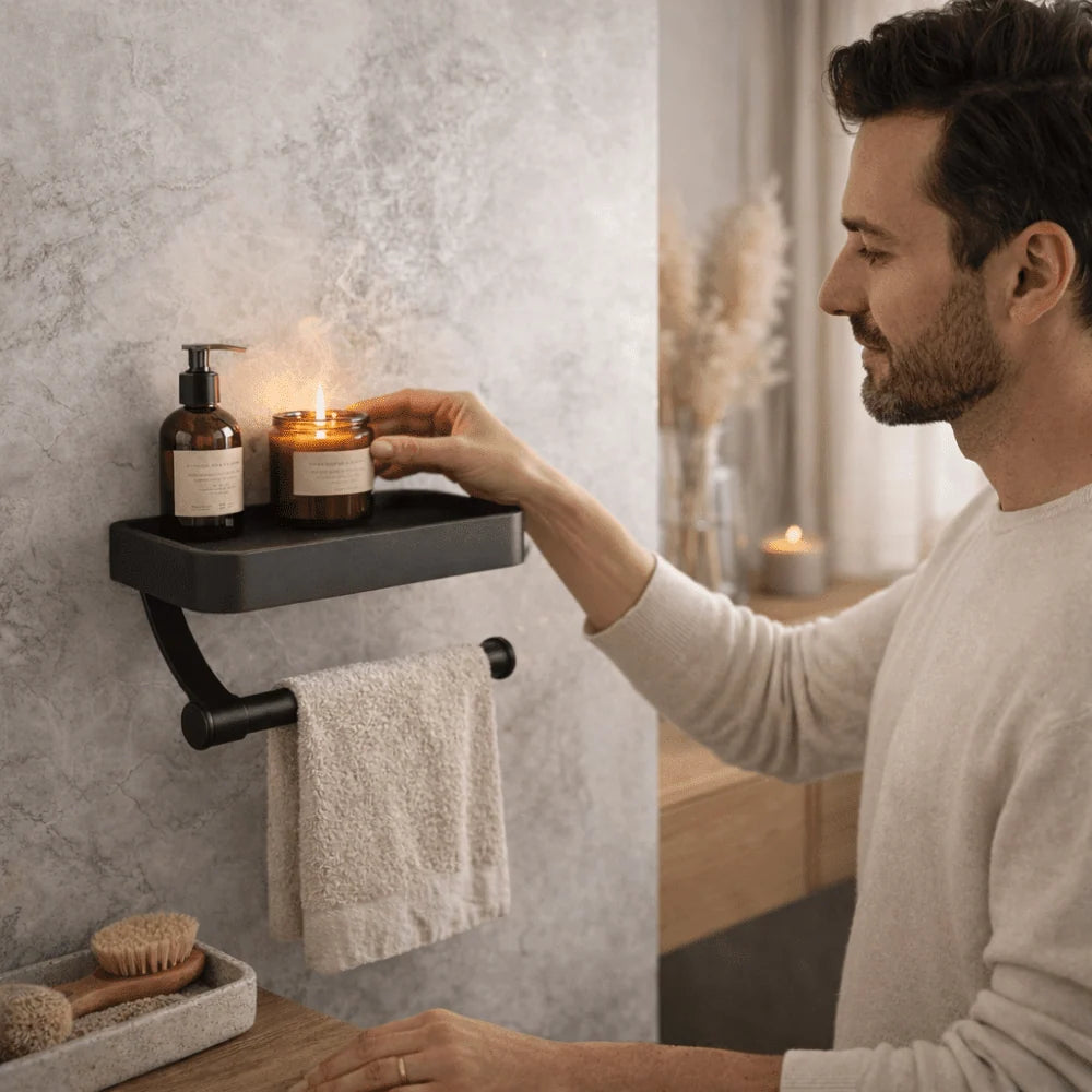 Toilet Paper Holder Stainless Steel Shelf Drill-Free Mount