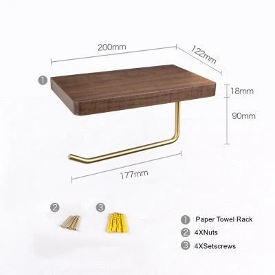 Toilet Paper Holder With Shelf Walnut Wood Wall-Mounted