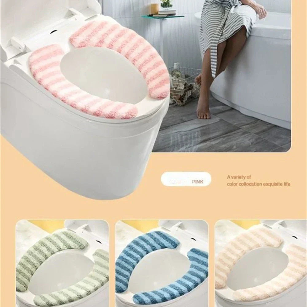 Toilet Seat Cushion Plush Cotton Washable Reusable Adhэсive Backing