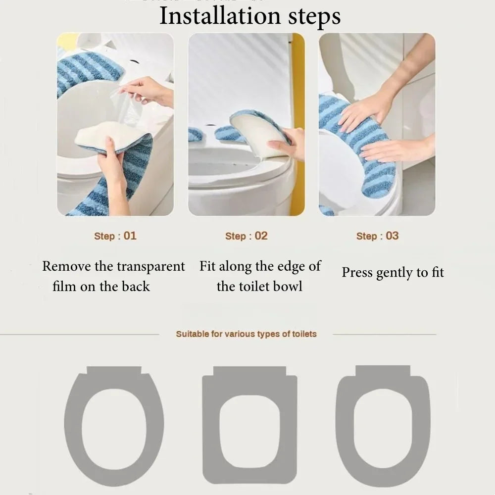 Toilet Seat Cushion Plush Cotton Washable Reusable Adhэсive Backing