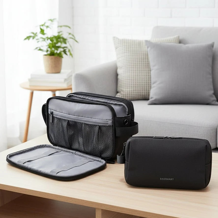 Toiletry Bag Water-Repellent Double Zipper Multiple Pockets