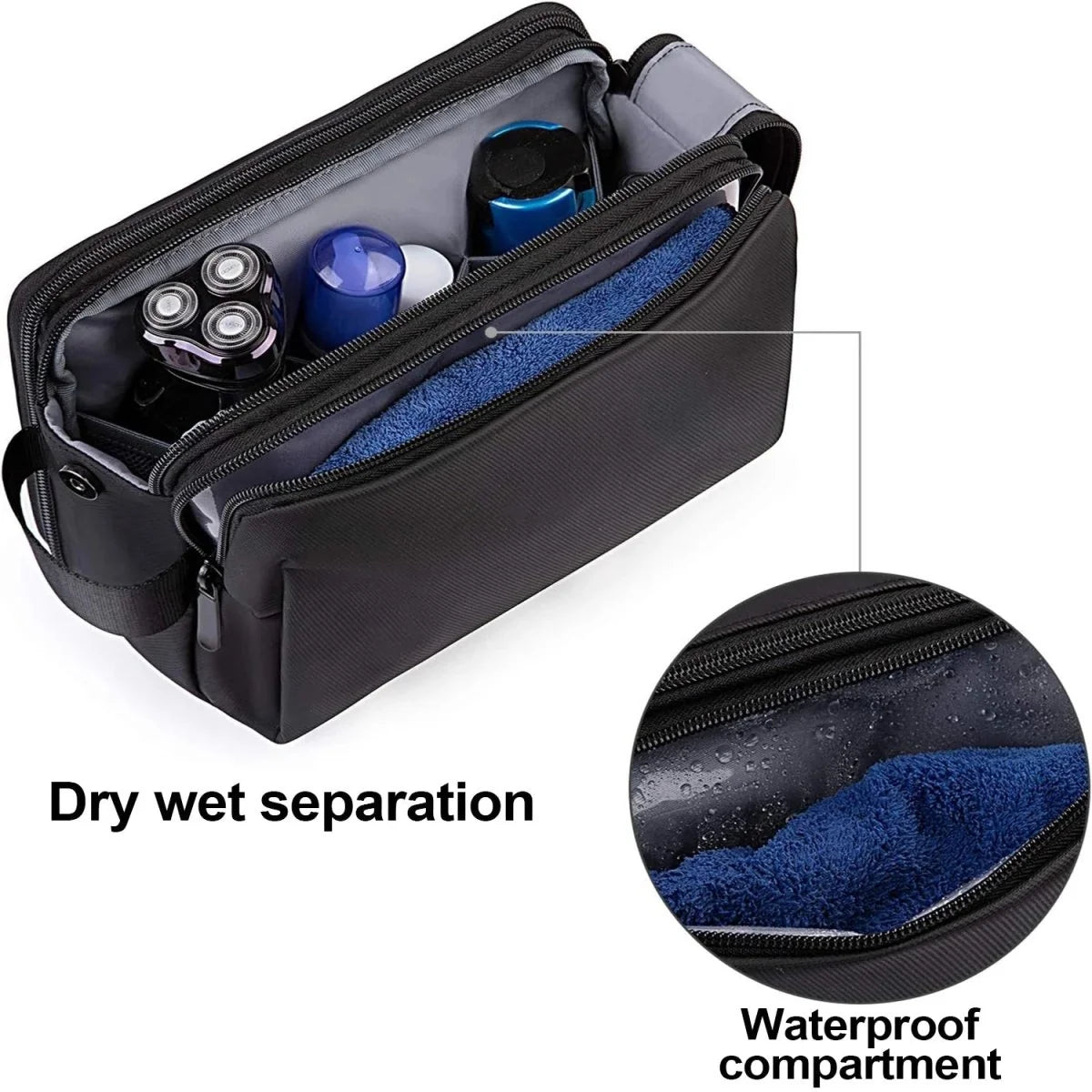 Toiletry Bag Water-Repellent Double Zipper Multiple Pockets