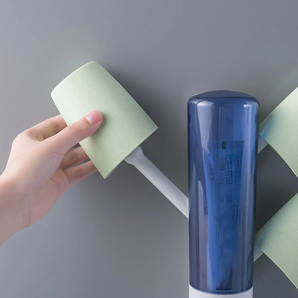 Toothbrush Holder Punch-Free Toothpaste Dispenser & 2 Cups