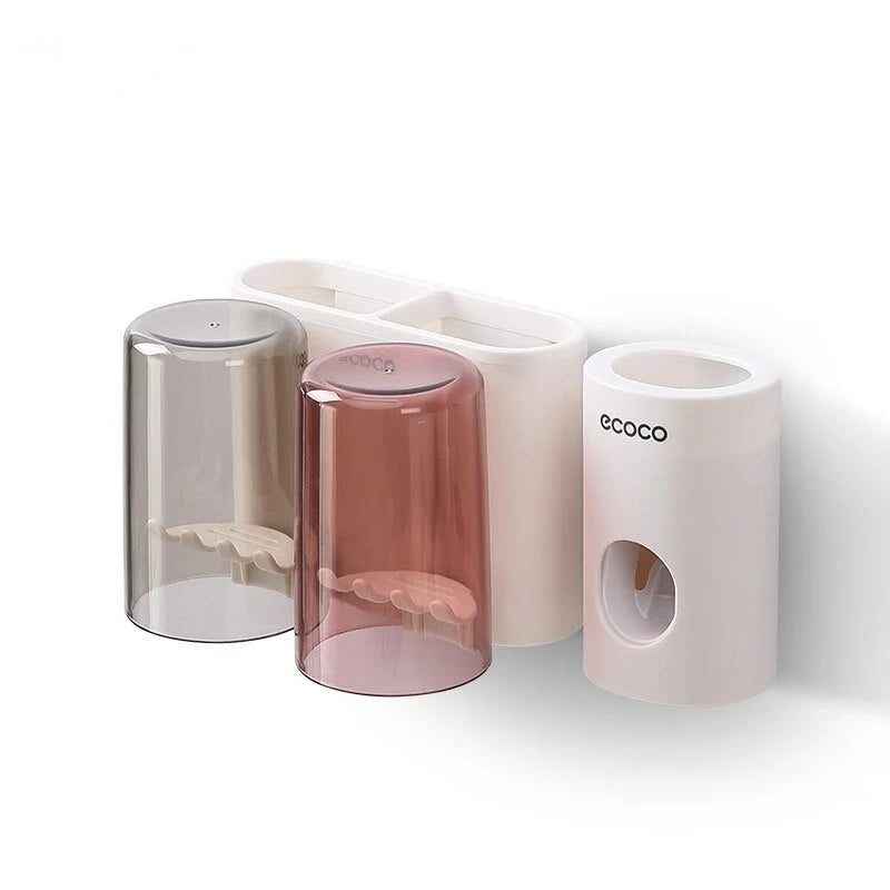 Toothbrush Holder With Toothpaste Squeezer & Cup Storage