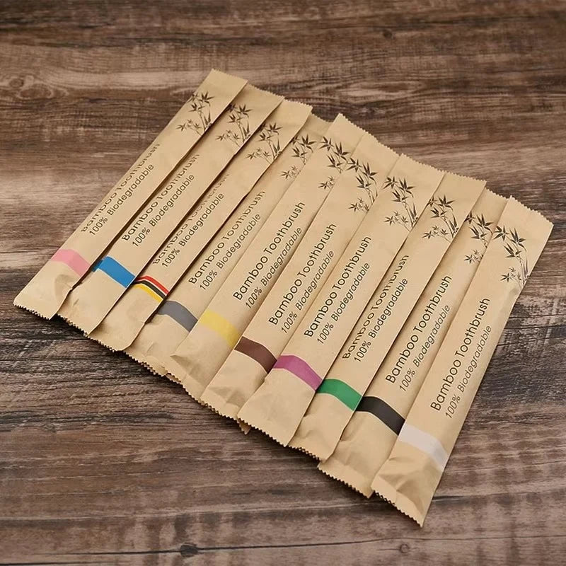 Toothbrush Set Bamboo Soft Bristles Individually Wrapped Ten Pack