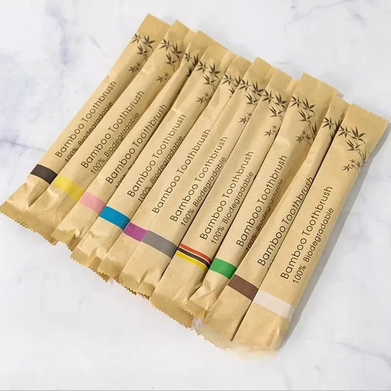 Toothbrush Set Bamboo Soft Bristles Individually Wrapped Ten Pack