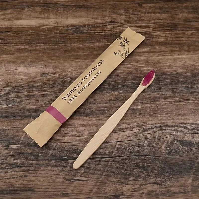 Toothbrush Set Bamboo Soft Bristles Individually Wrapped Ten Pack