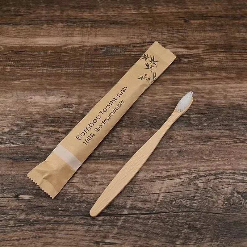 Toothbrush Set Bamboo Soft Bristles Individually Wrapped Ten Pack